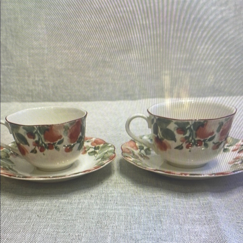 Floral Teacup and Saucer Set - Red and Green